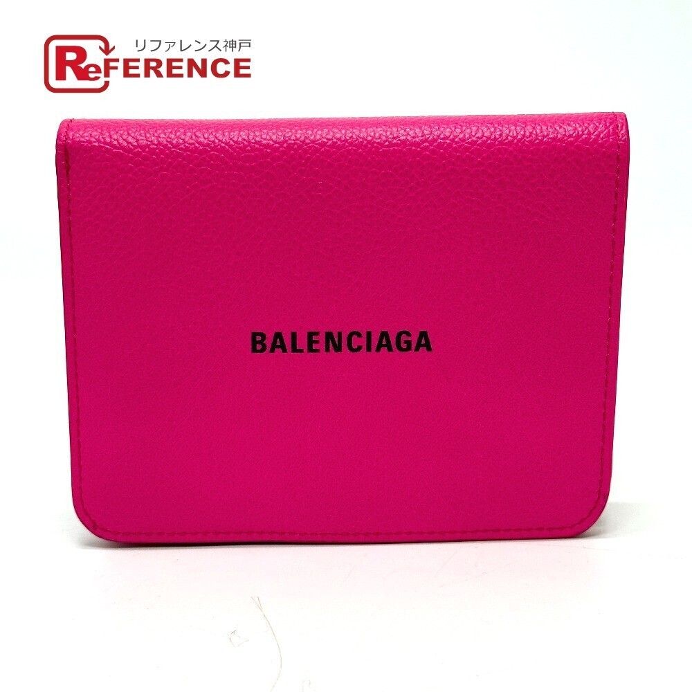 Balenciaga Logo Ville Wallet Bi fold Leather Pink